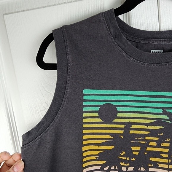 Levis Sleeveless TShirt Top Water Less Grey Charcoal Cotton Graphic Print Tank M - Picture 7 of 10